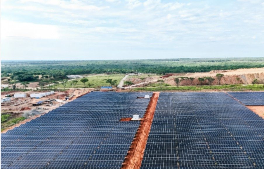 Aerial view of a large ground-mount solar field