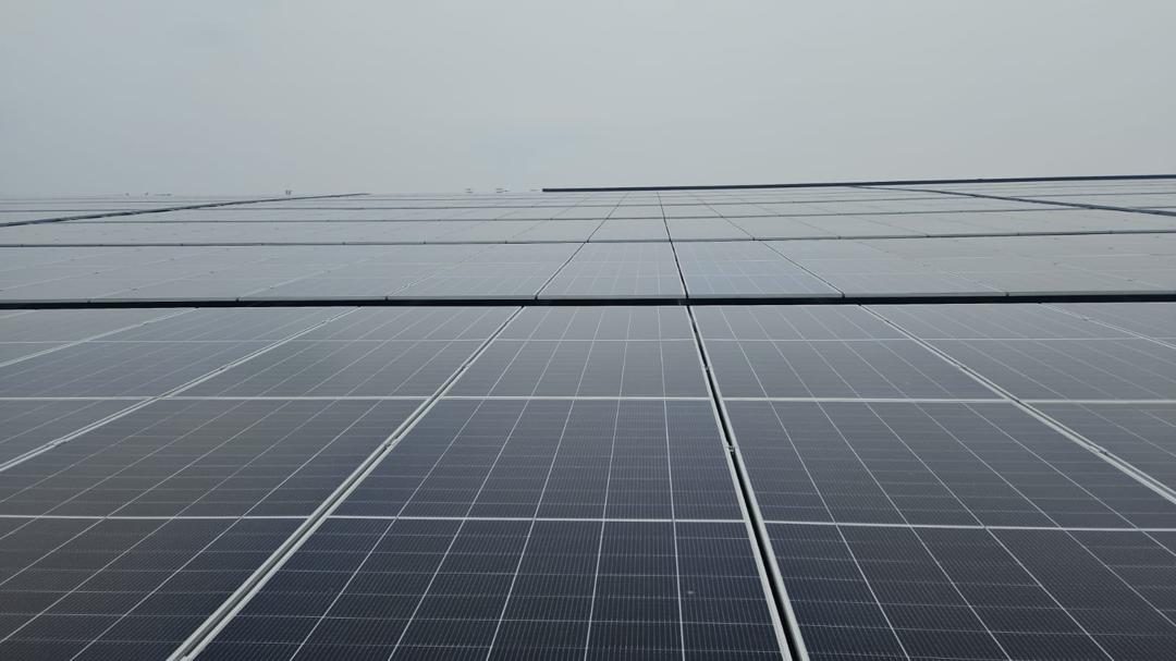 Close-up view of solar panel array